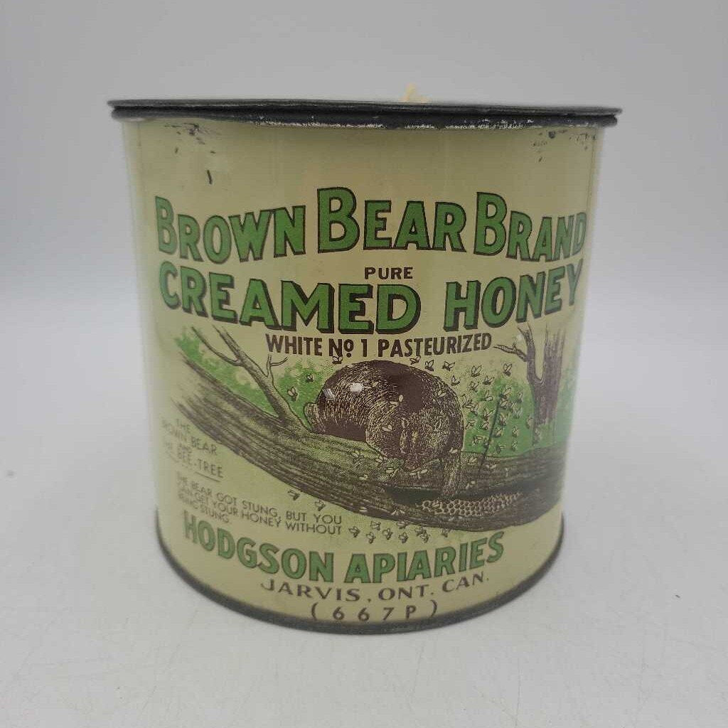 Antique Brown Bear Brand Pure Creamed Honey Can - Jarvis, ON (c. 1920's)