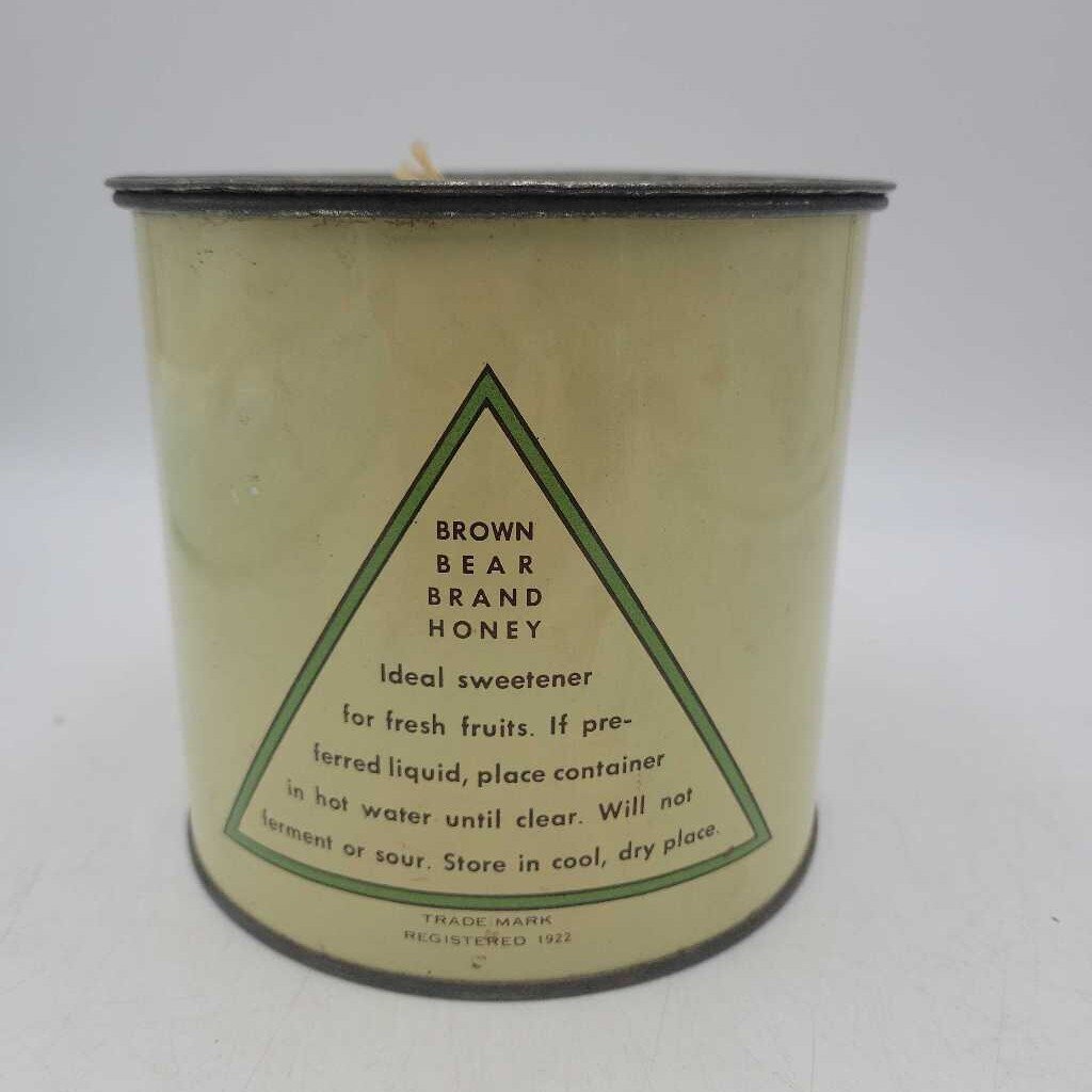 Antique Brown Bear Brand Pure Creamed Honey Can - Jarvis, ON (c. 1920's)