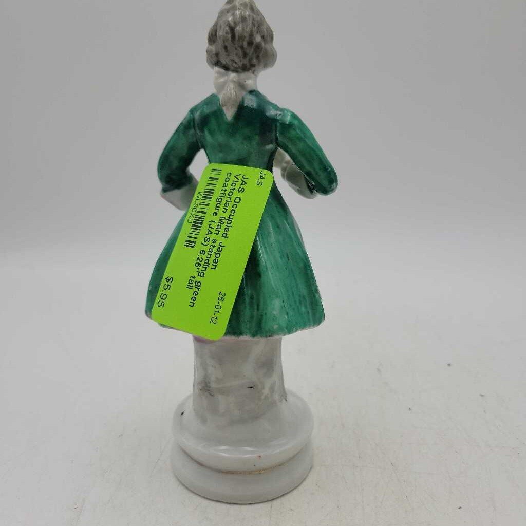 Occupied Japan Victorian Man standing green coatfigure (JAS)