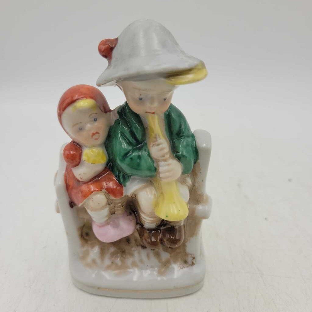 Occupied Japan Boy with horn small girl OJ figure (JAS)