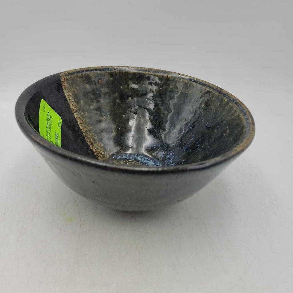 Dark Brown Stoneware Bowl 3"H x 6-1/4" Opening (DMG) (0668)