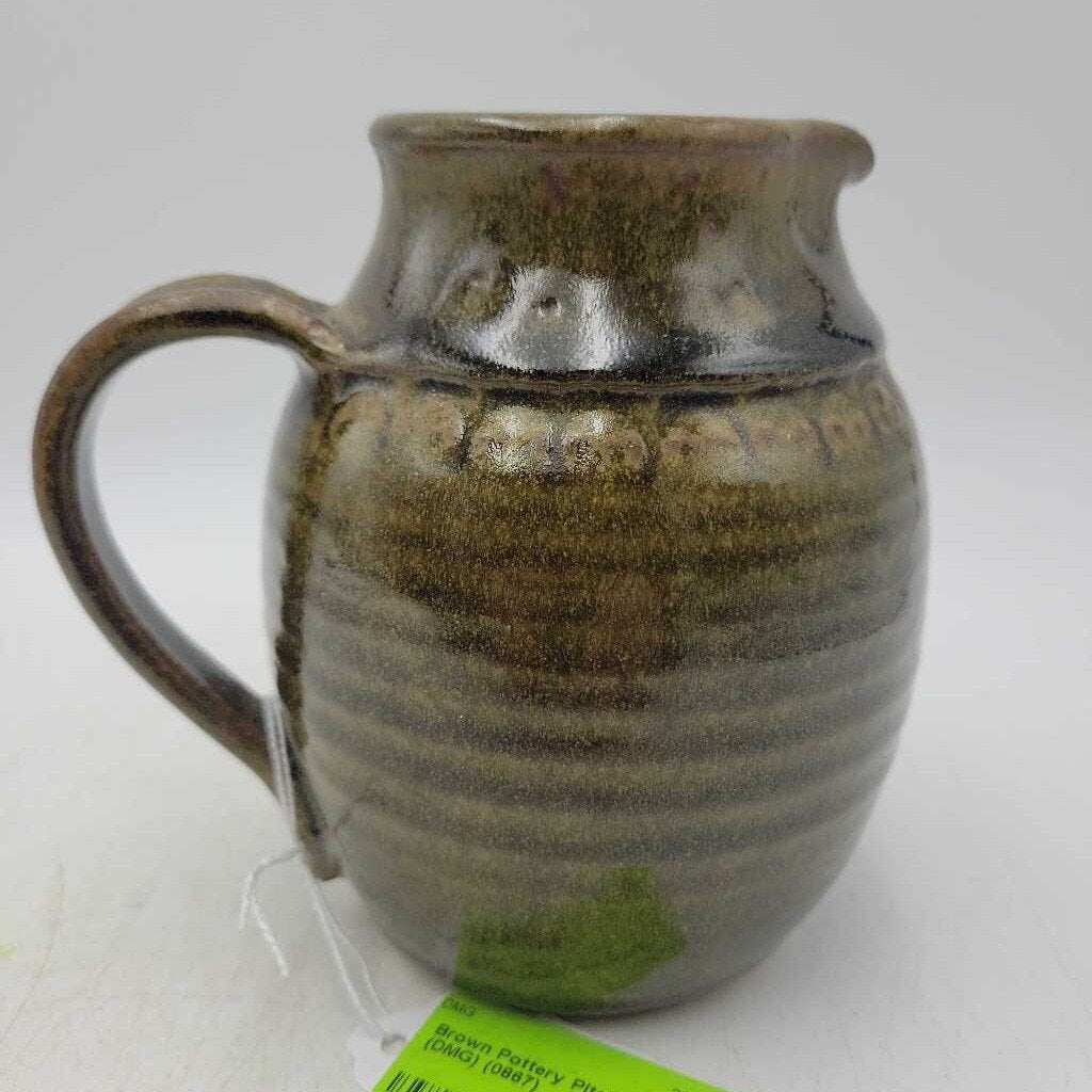 Brown Pottery Pitcher 5-1/4"H (DMG) (0867)