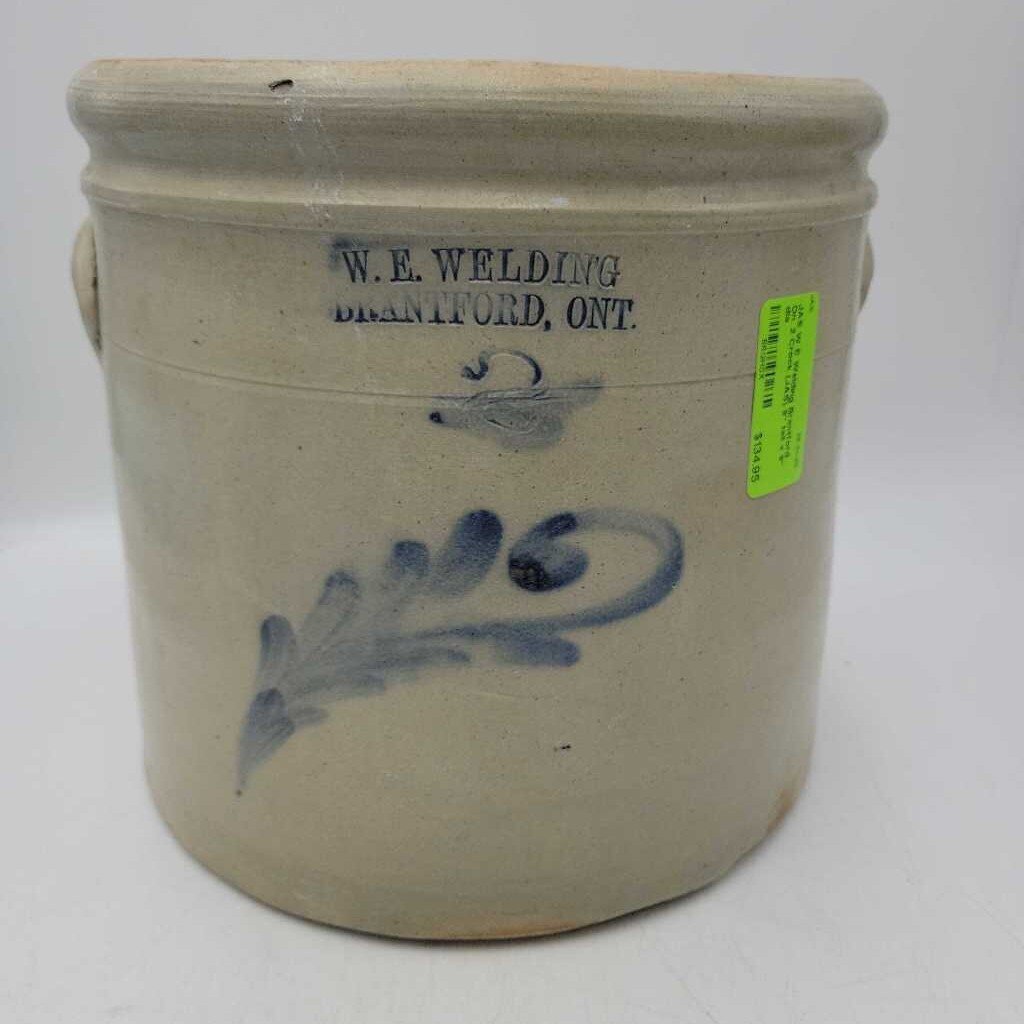 W E Welding Brantford On. 2 Crock (JAS)