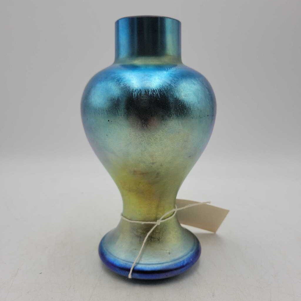 Iridescent Blue Fenton Vase Lamp base ?(YVO) (602)