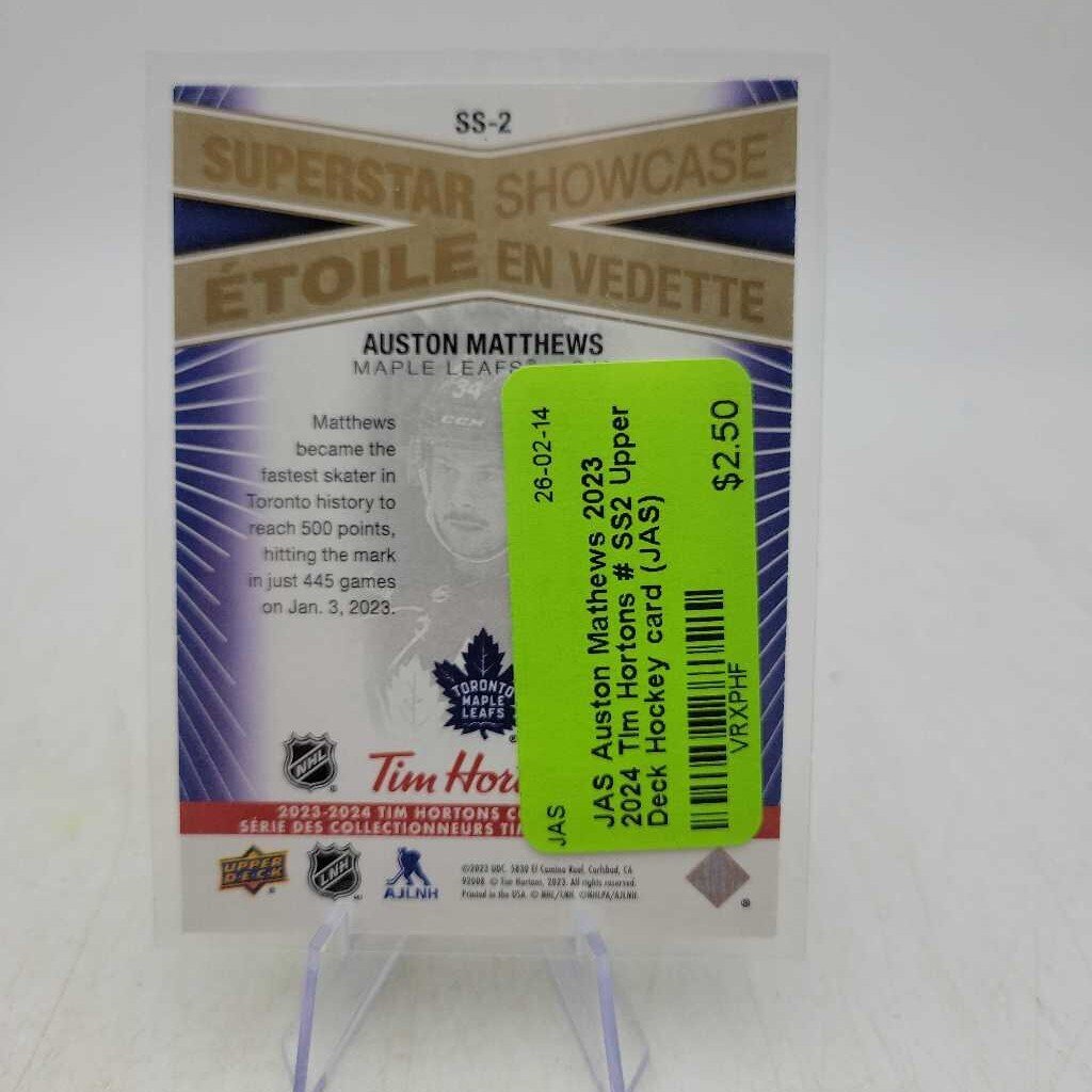 Auston Mathews 2023 2024 Tim Hortons # SS2 Upper Deck Hockey card (JAS)