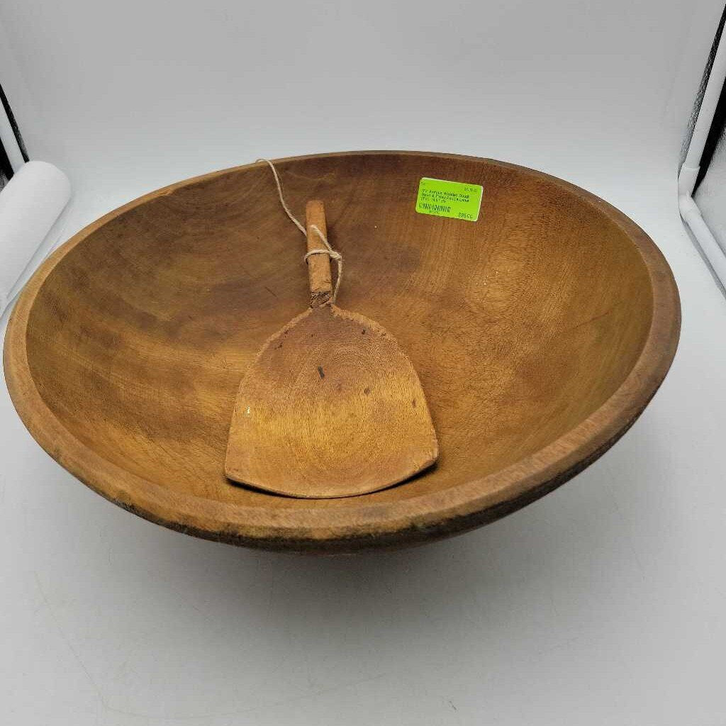 Antique Wooden Dough Bowl & Fitted Paddle Ladle (RV)