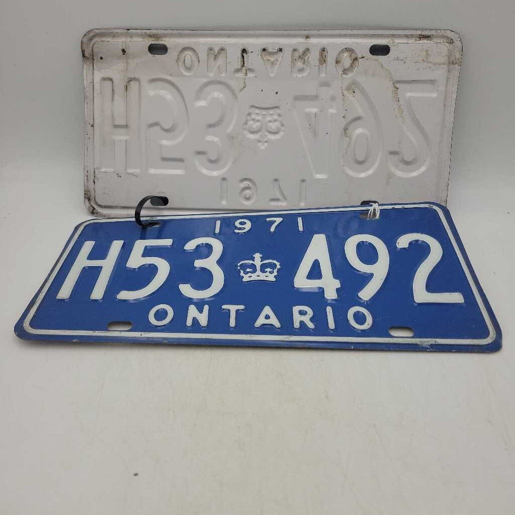 1971 Ontario license Plates pair set H53 492(JEF)