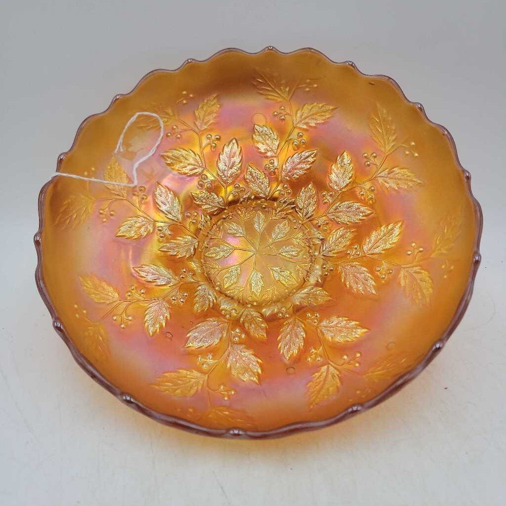 Carnival glass bowl Holly Pattern dish (DEB)