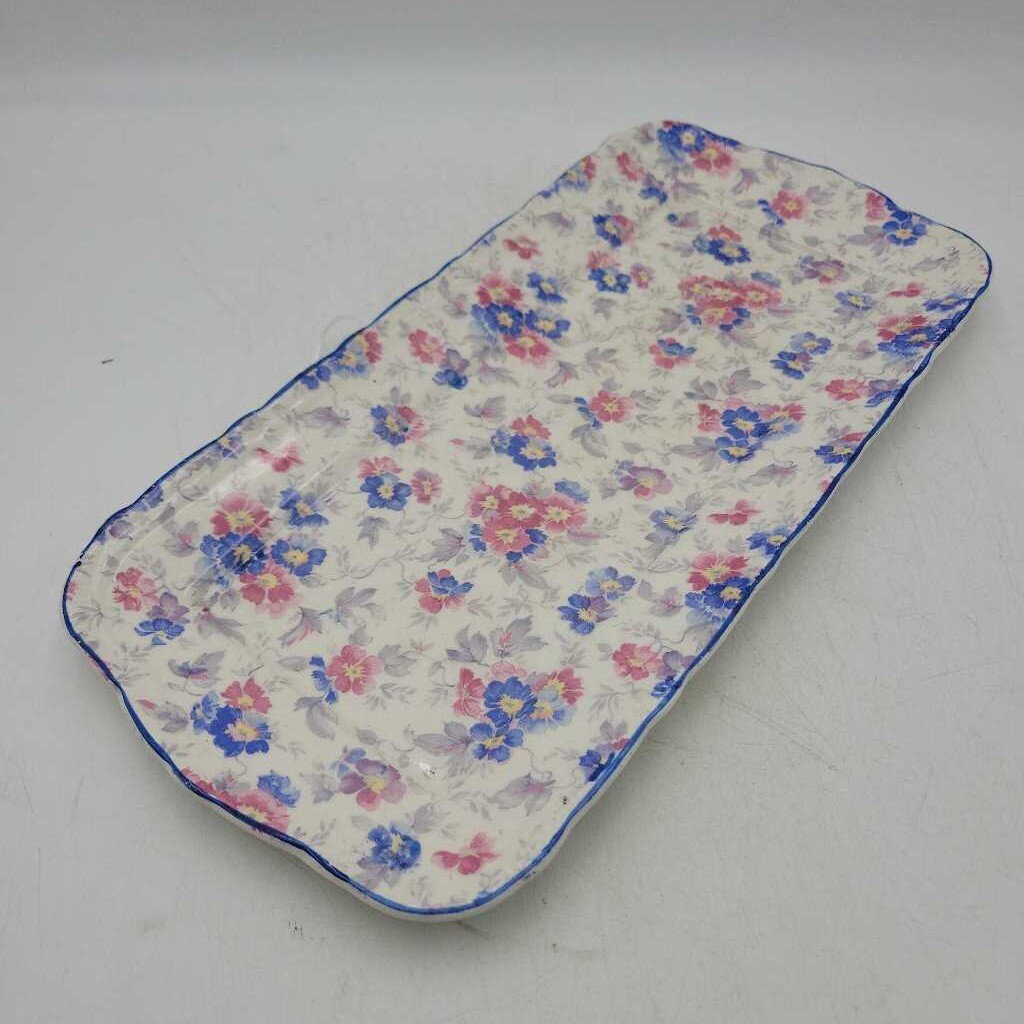 Tunstall England Sandwich Plate with Blue & Pink Chintz Pattern #2640 (MCC)