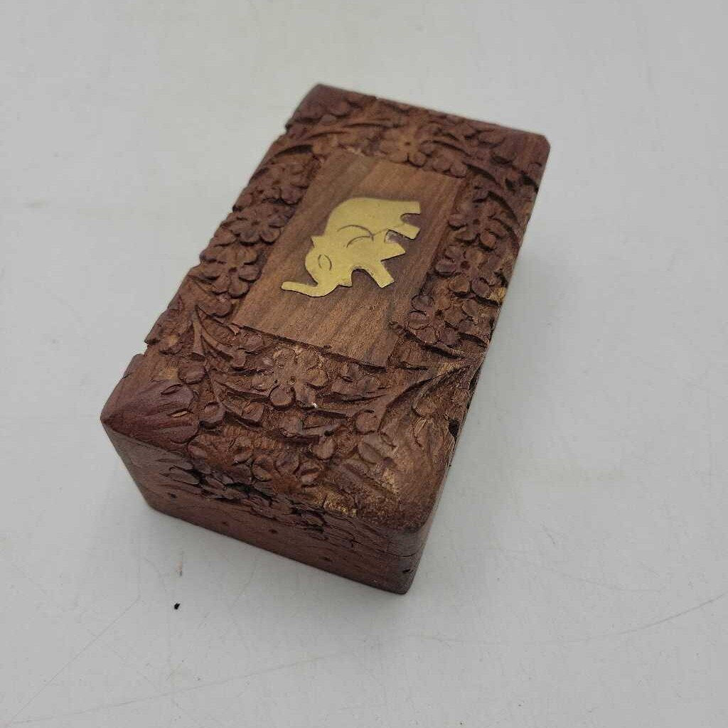 Hand carved Brass Elephant insert wooden box (JAS)