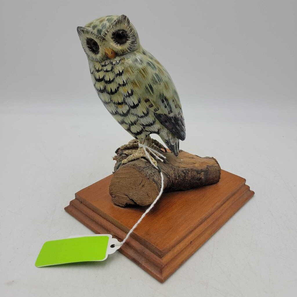 Hand carved Owl On Stand Signed Flamborough (BS)