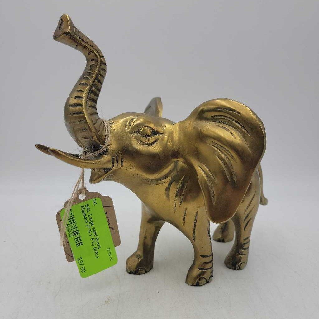 Large solid Brass Elephant (7"H x 8"L) (SAL)