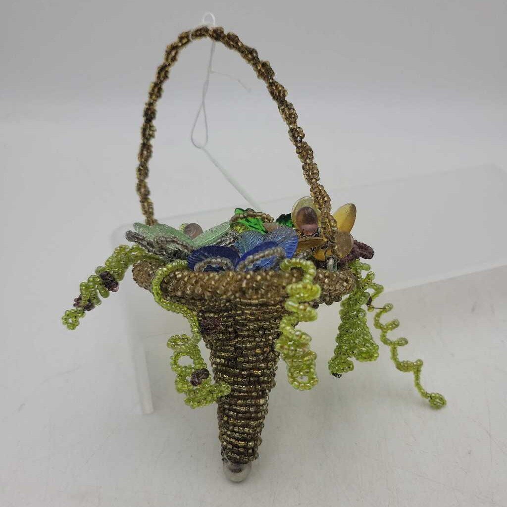 Beaded Art Glass Flower Basket (DS) 3581