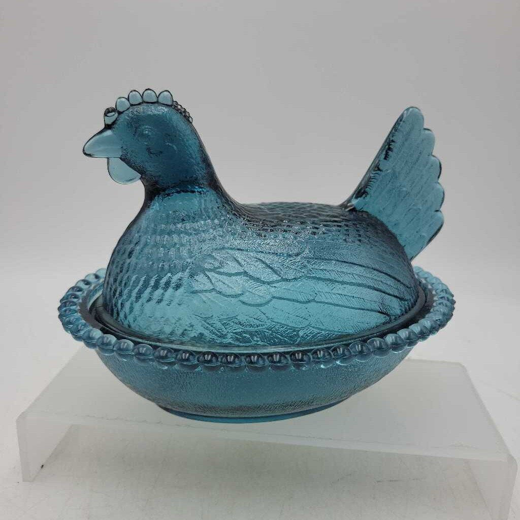 *RARE* Indiana Glass Company "Confederate Blue" Hen on Nest