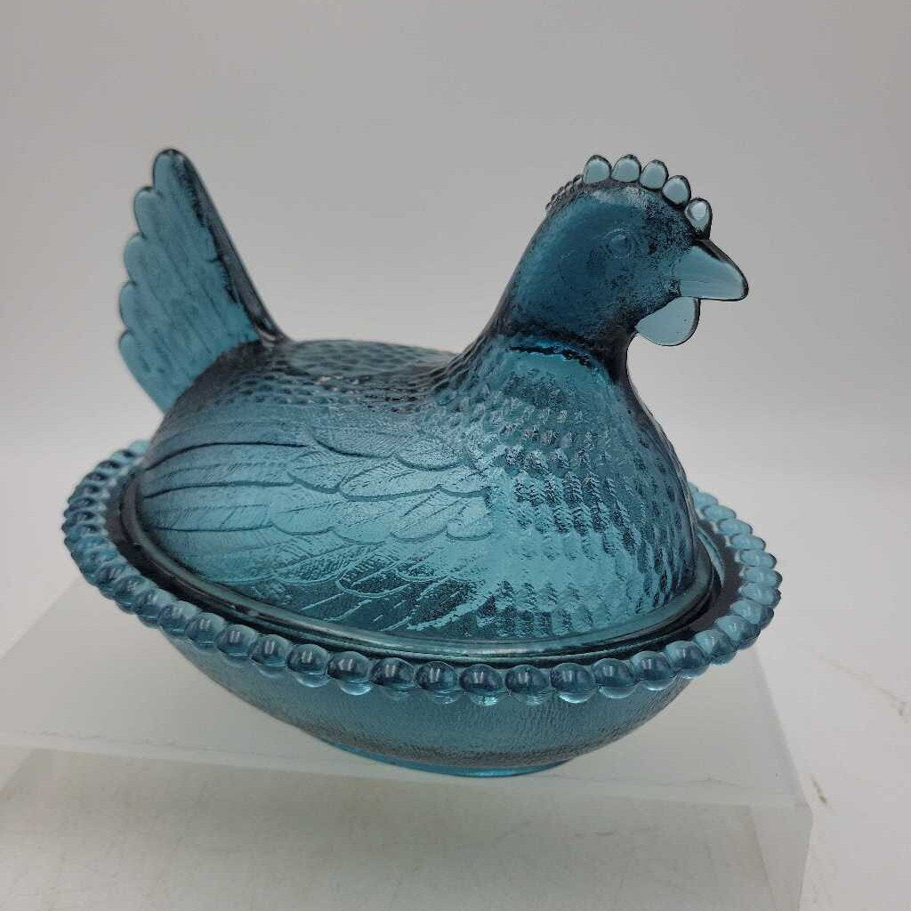 *RARE* Indiana Glass Company "Confederate Blue" Hen on Nest