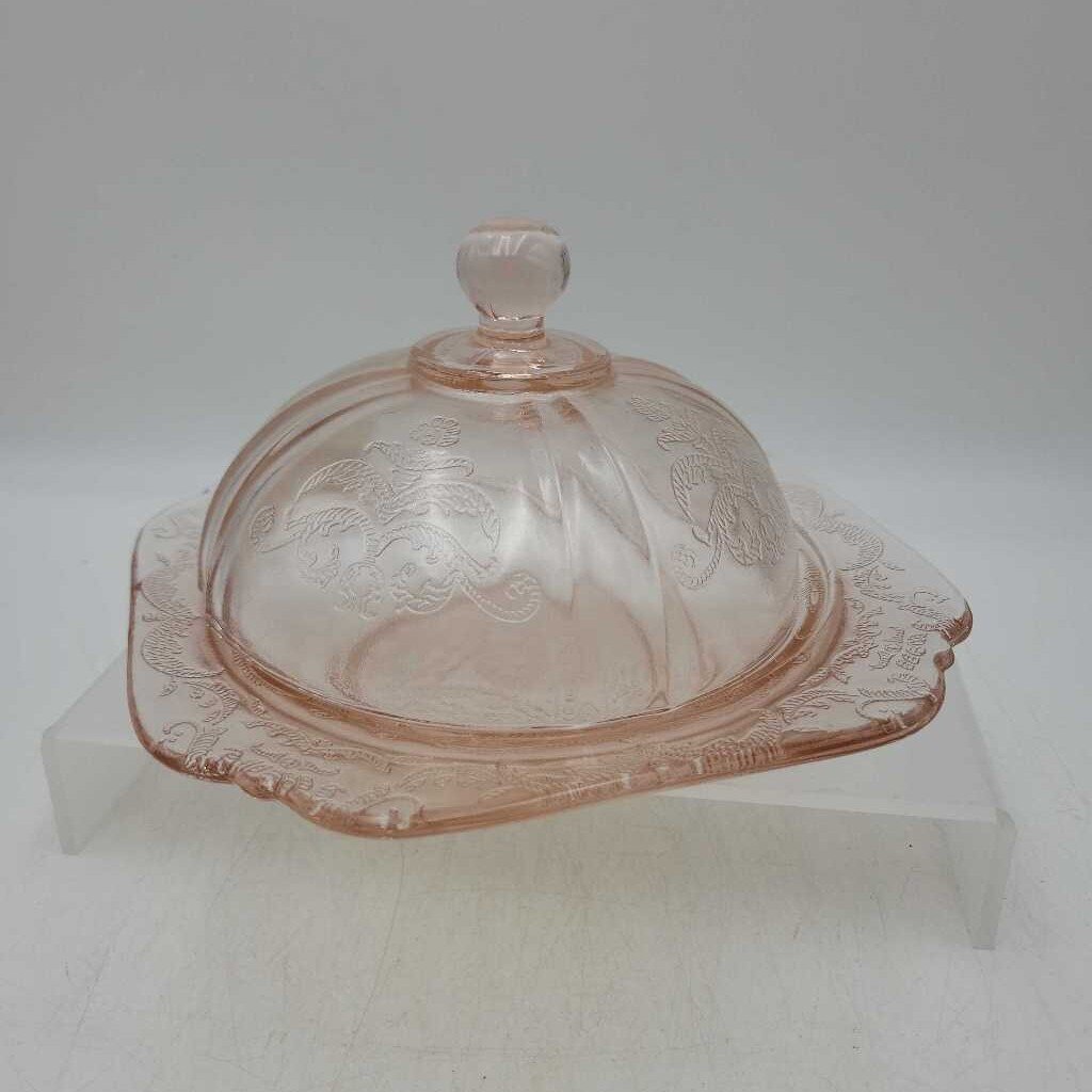 Pink Covered Butter /Cheese Dish Depression glass (LOR)