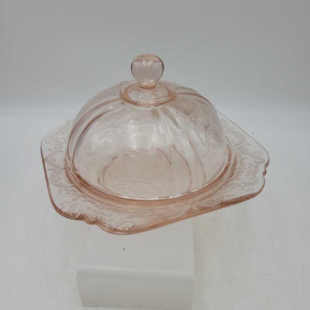 Pink Covered Butter /Cheese Dish Depression glass (LOR)