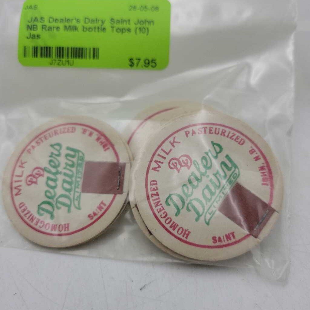Dealer's Dairy Saint John NB Rare Milk bottle Tops (10 caps) Jas