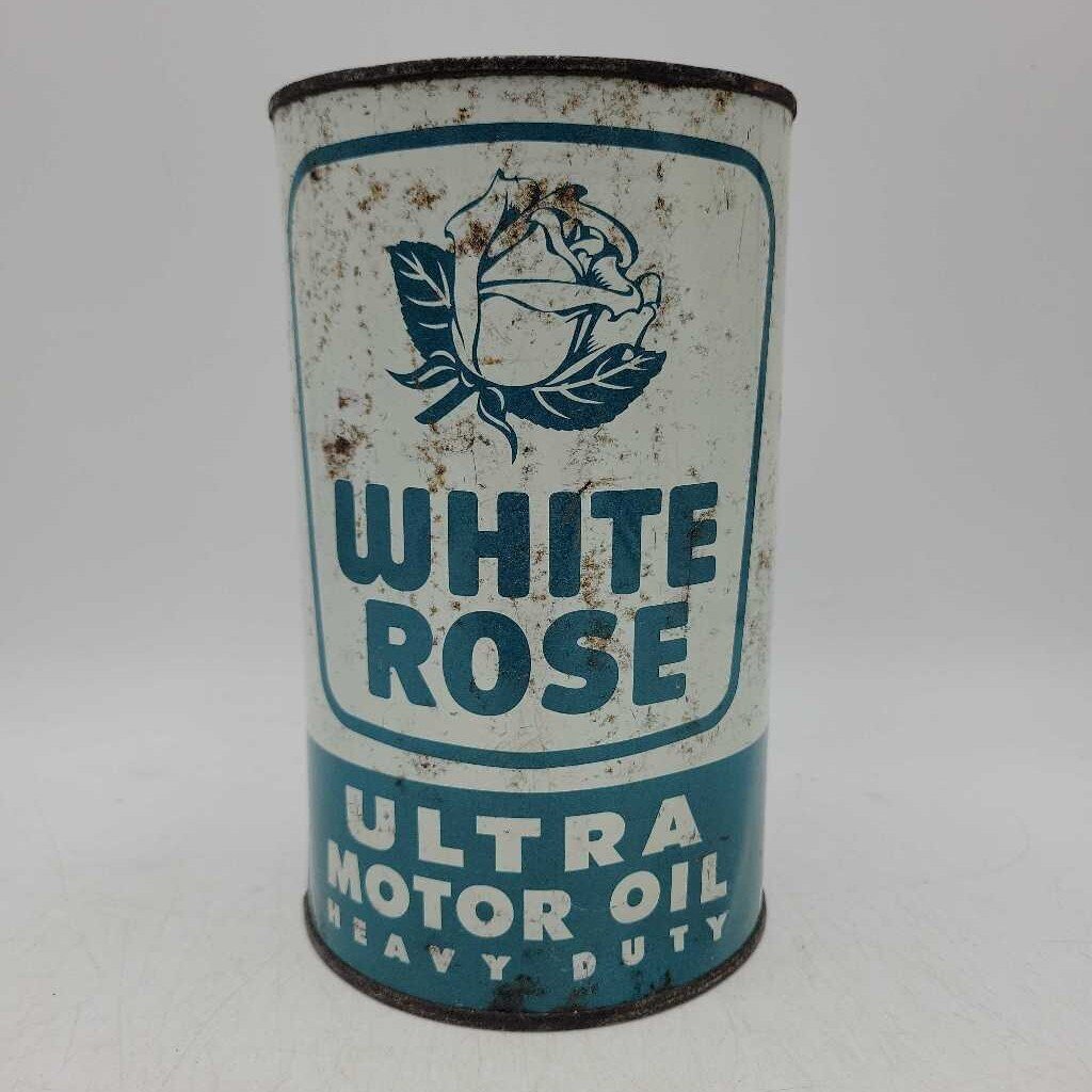White Rose Motor oil tin full. (JEF)