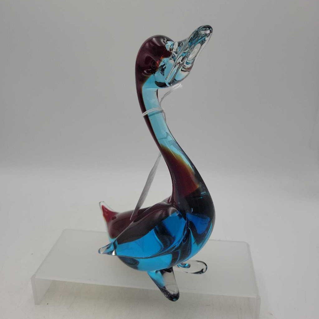 Blue & Red Murano Duck/Goose Glass Figure #2834A