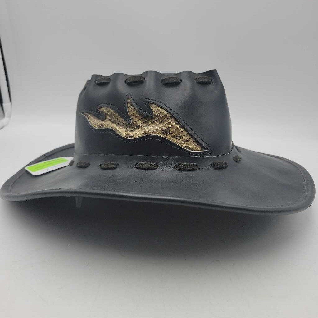 Black Leather Hat Snake skin accent (MEB) TB