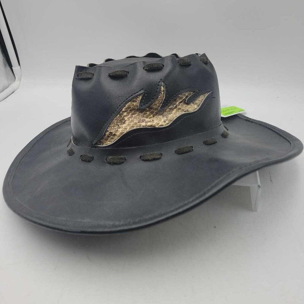 Black Leather Hat Snake skin accent (MEB) TB