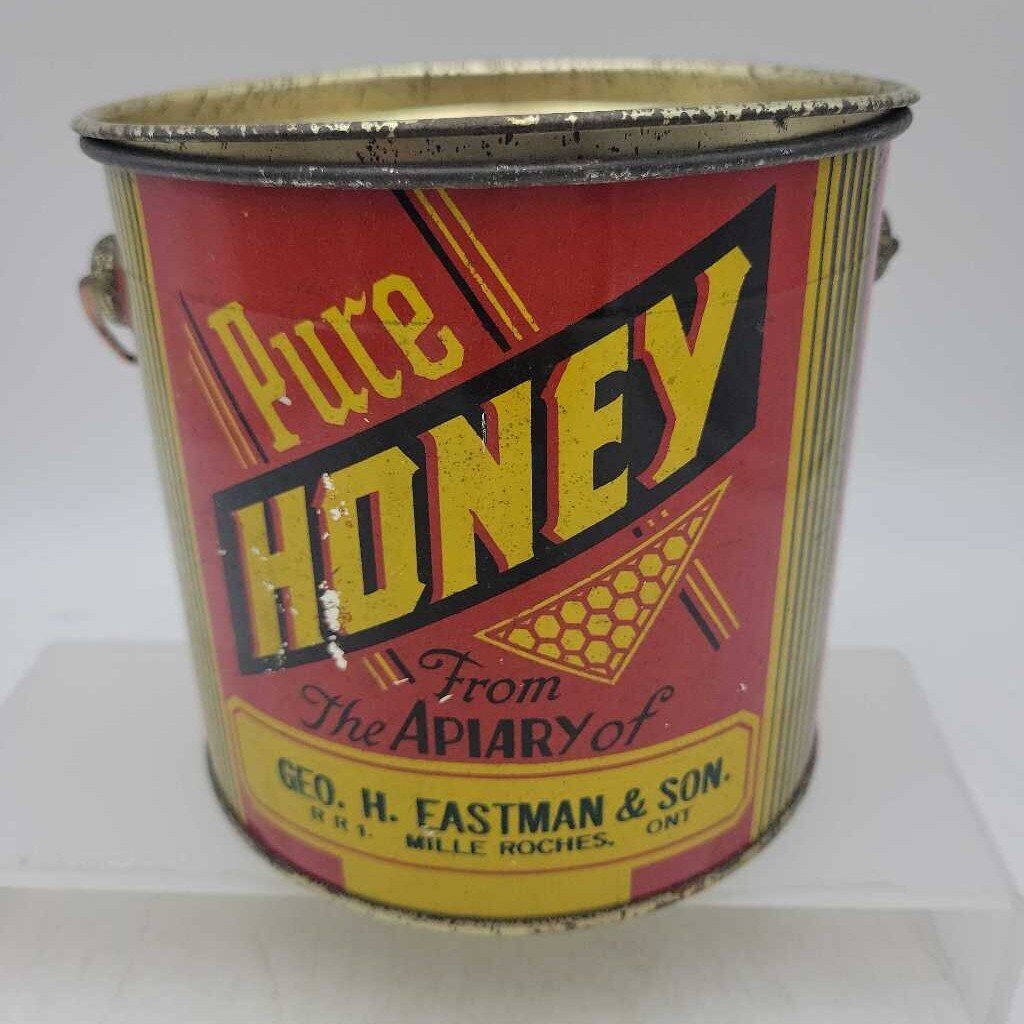 Pure Honey Tin Pail (DR) Geo H Eastman & Son Mille Roches Ont