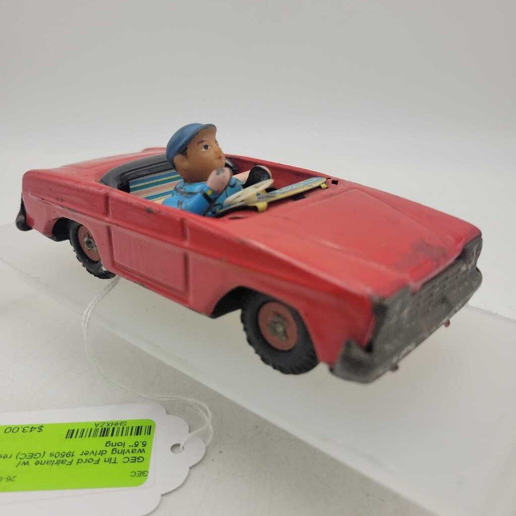 Tin Ford Fairlane w/ waving driver 1950s (GEC)