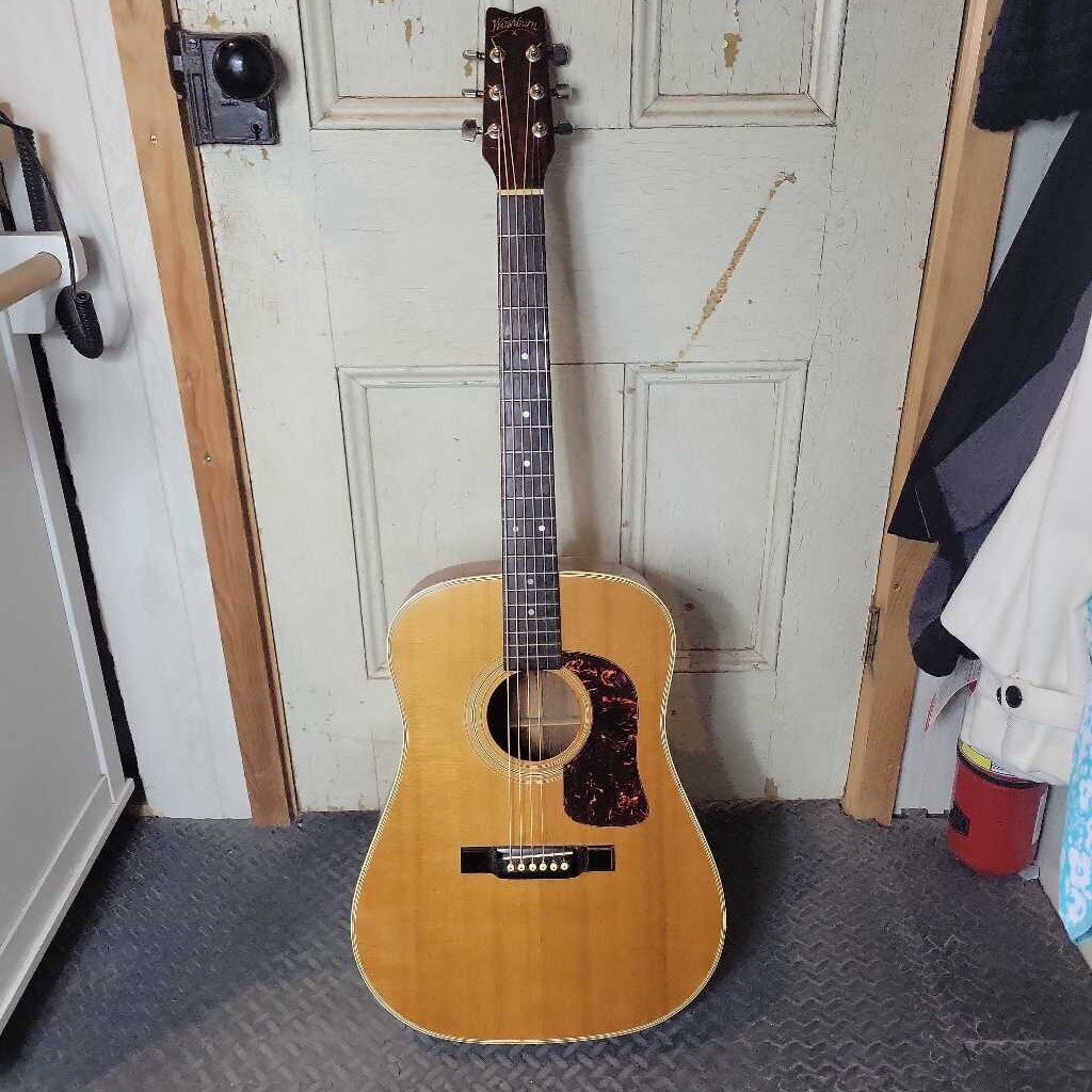 Older Washburn Acoustic Guitar with Hard Case & Strap (DR)