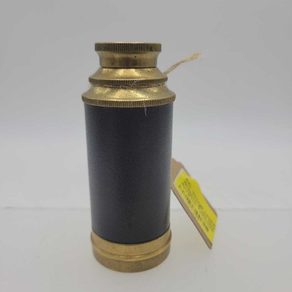 Working Vintage Leather-Wrapped Brass Nautical Spyglass Telescope w/ Brass Cap (Max 6.75"L/ Min 3.5"L)