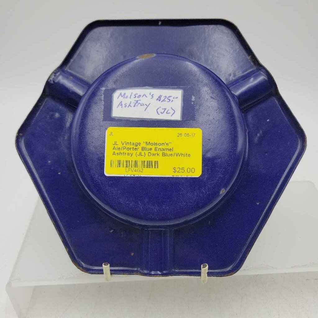 Vintage "Molson's" Ale/Porter Blue Enamel Ashtray (JL)