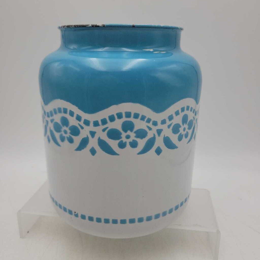 Turquoise and White Enamelware Vase Container (YVO) (606)