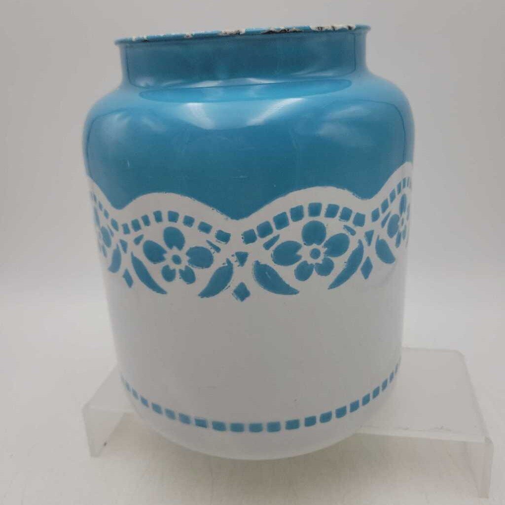 Turquoise and White Enamelware Vase Container (YVO) (606)