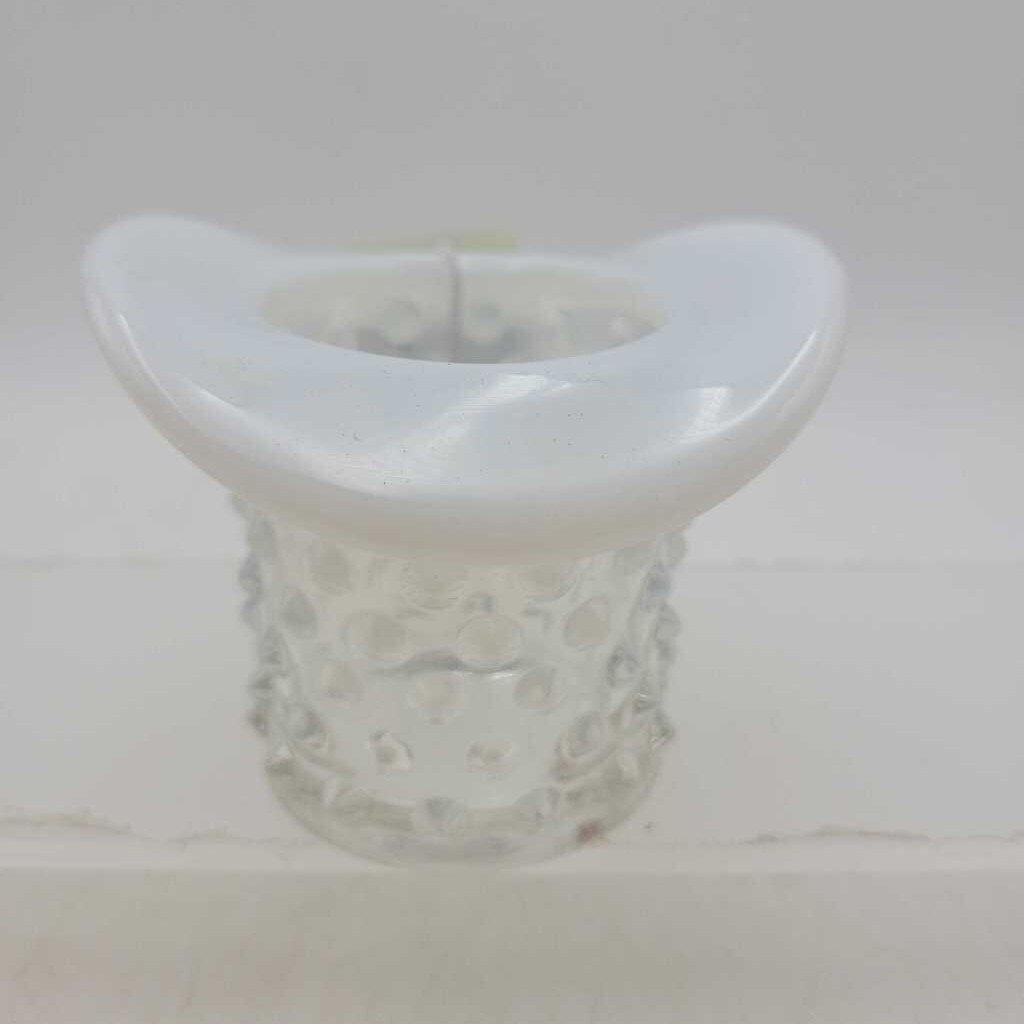 Clear Hobnail Moonstone Glass Top Hat (JL)