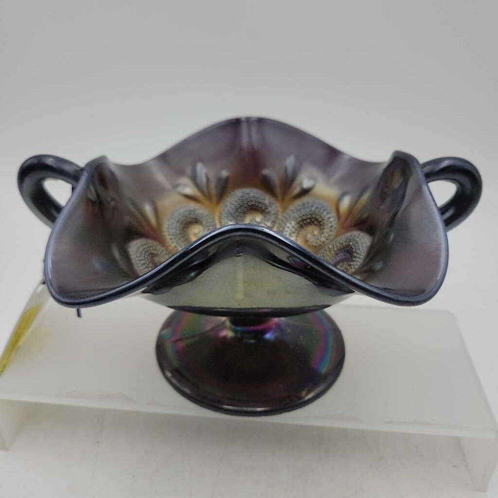 Vintage Amethyst Carnival Glass Stemmed Candy Dish (JG44)