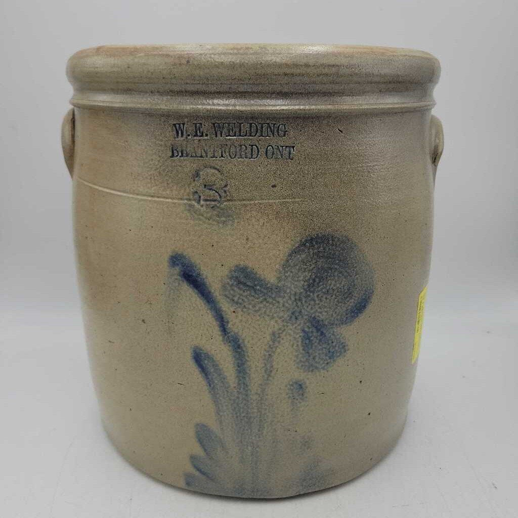 W E Welding Brantford Ont 3 gallon Crock (JAS)