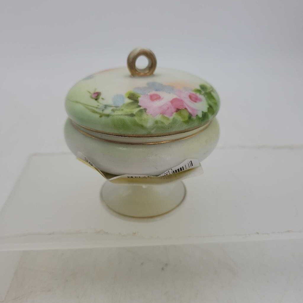 Vintage Hand Painted Bowl w/Lid pin dish (YVO) (608)