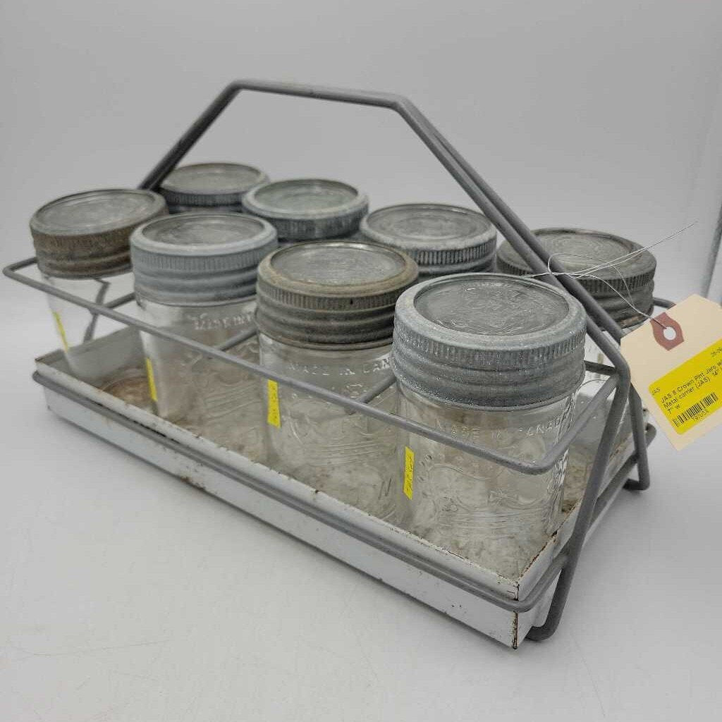 8 Crown Pint Jars with Metal carrier (JAS)
