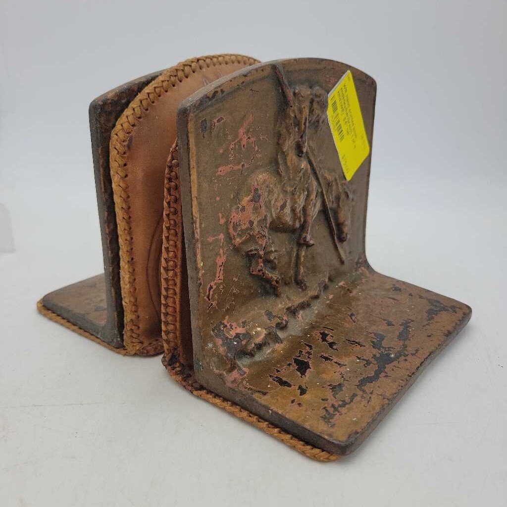 Hand crafted book ends/leather/brass) 1 of a kind.(WR)