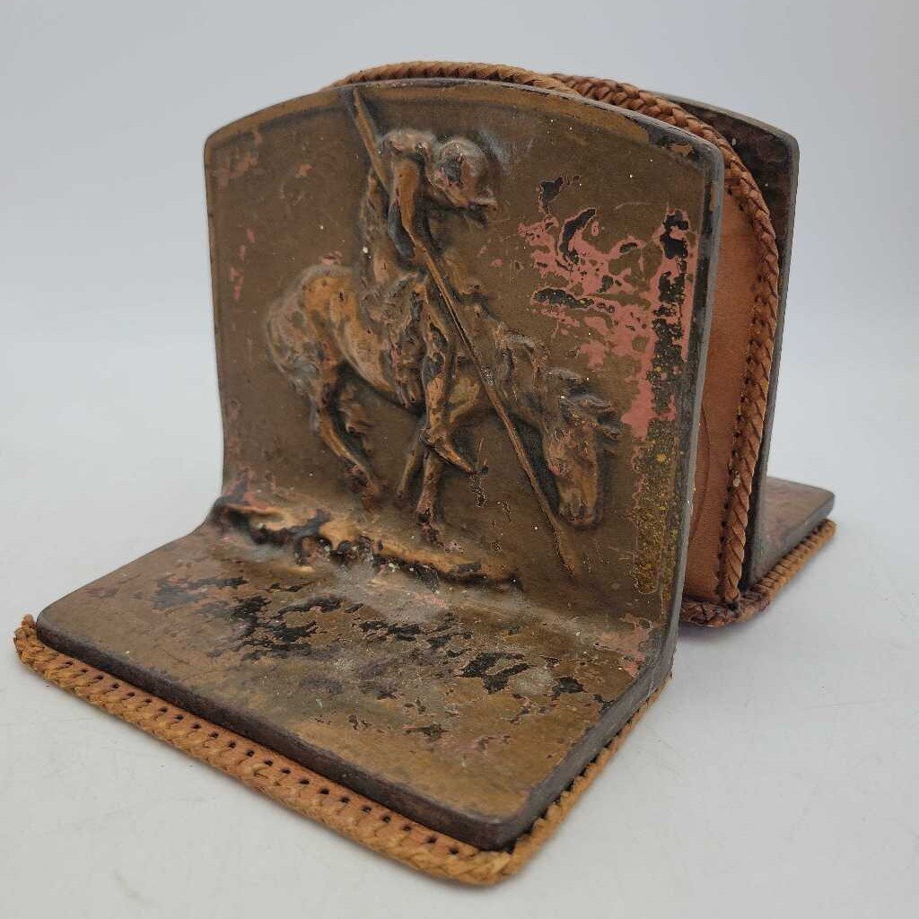 Hand crafted book ends/leather/brass) 1 of a kind.(WR)