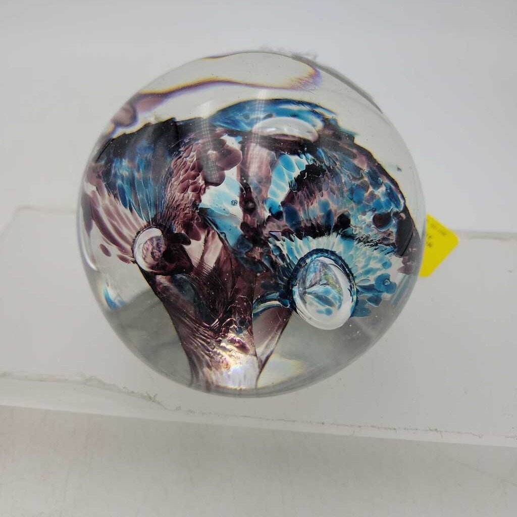 Blue & Pink Paperweight - Signed (DEB)