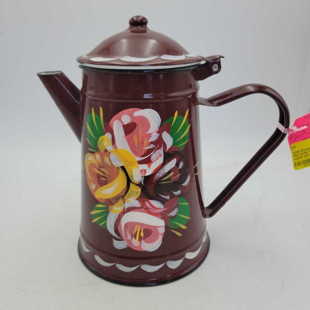 Enamelware Coffee Tea Pot Kettle Hand painted (KAR)