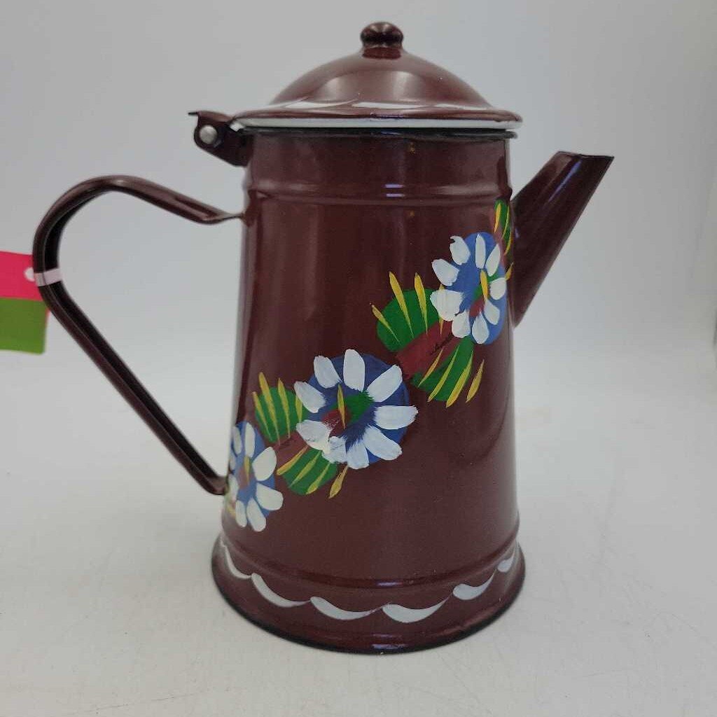 Enamelware Coffee Tea Pot Kettle Hand painted (KAR)