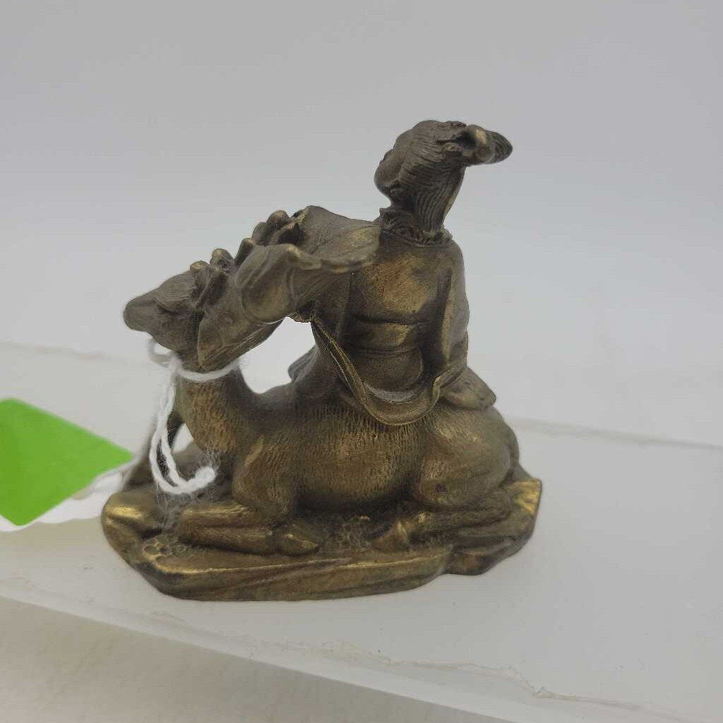 Antique Chinese Myth Brass Godess deer Statue Figurine (JAS)