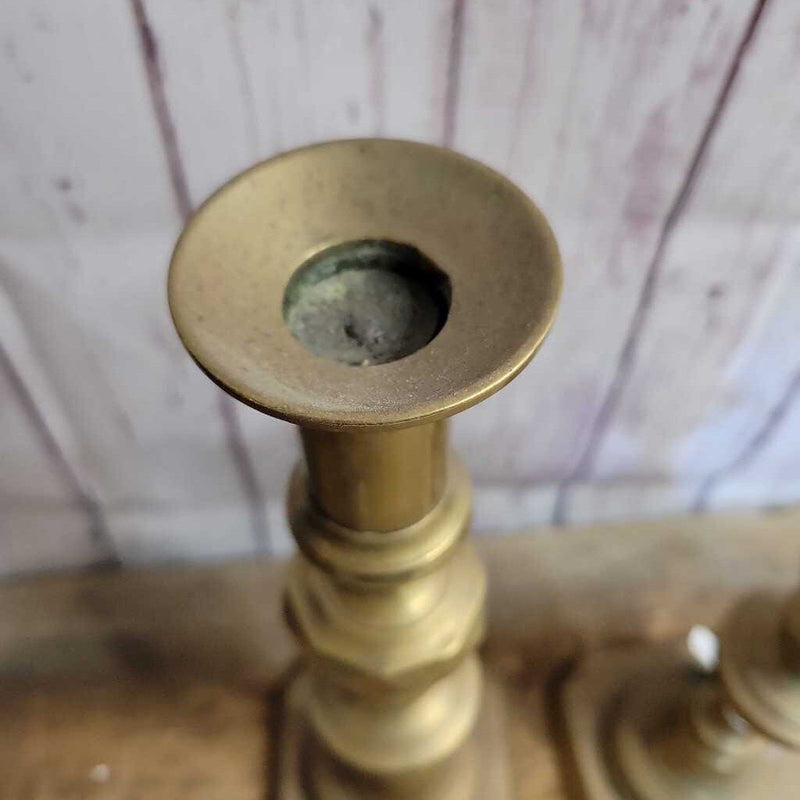 Antique Victorian Brass Candle Sticks Pair (JH49)