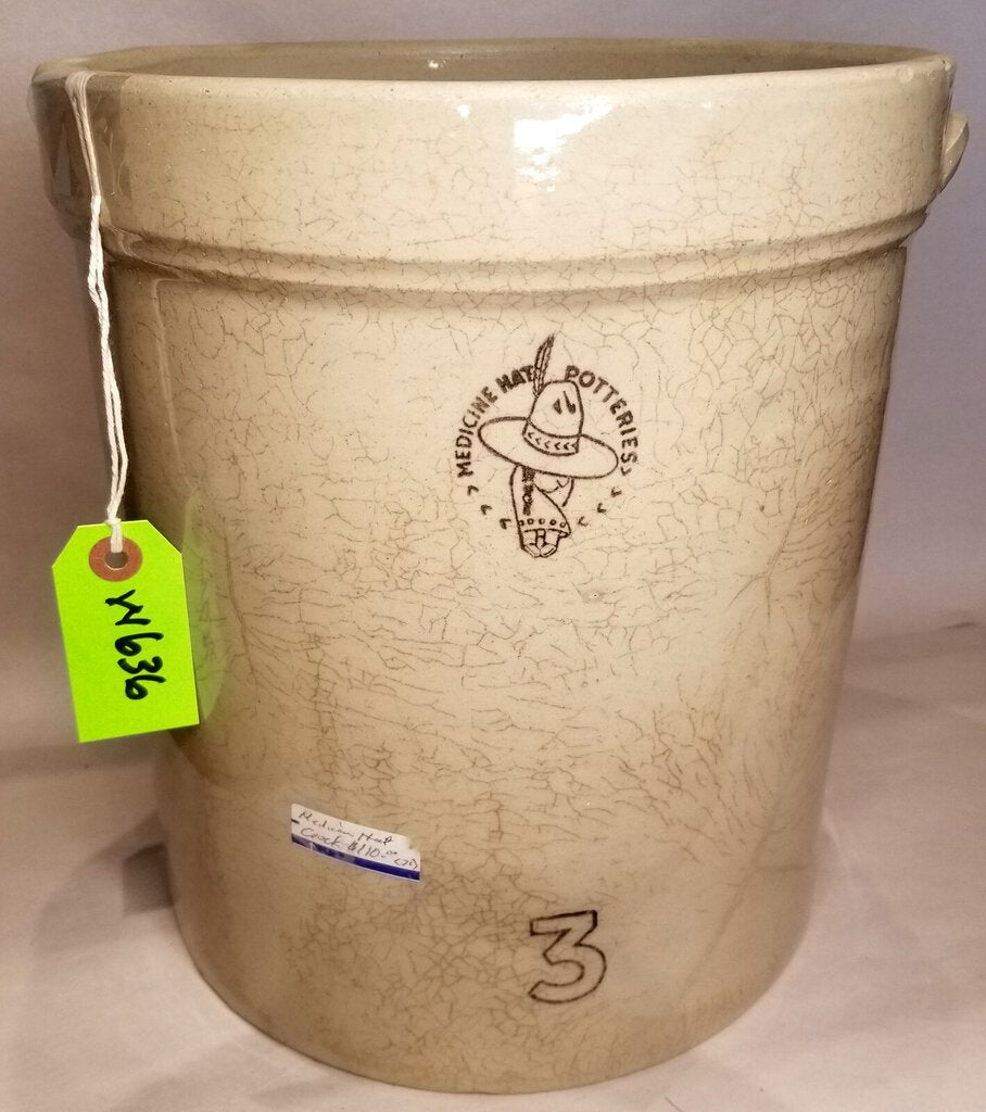 3 Gal Medicine Hat Pottery Crock.(JL)