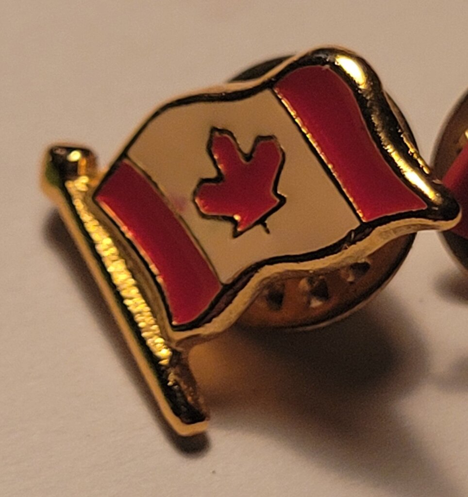 2 Canadian flag pins (JAS) one enamel