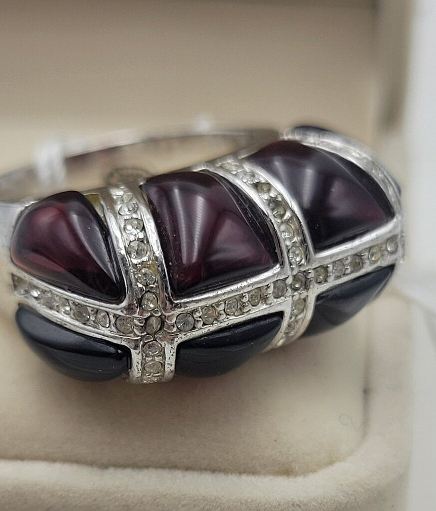 Sterling Red Glass Statement Ring - 13661 (VT)