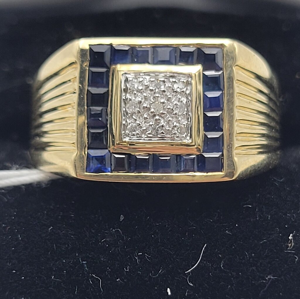 14k Diamond & Sapphire Signet Style Ring - 13402