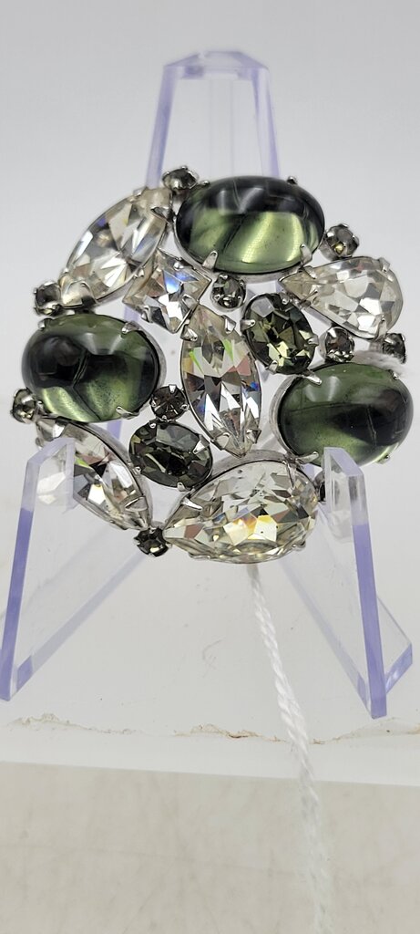 Sherman, brooch with clear rhinestone and green cabachons (LIND) P1742